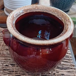 Vintage MCM Hull USA Brown Drip Glaze Bean Pot Utensil Holder No Lid